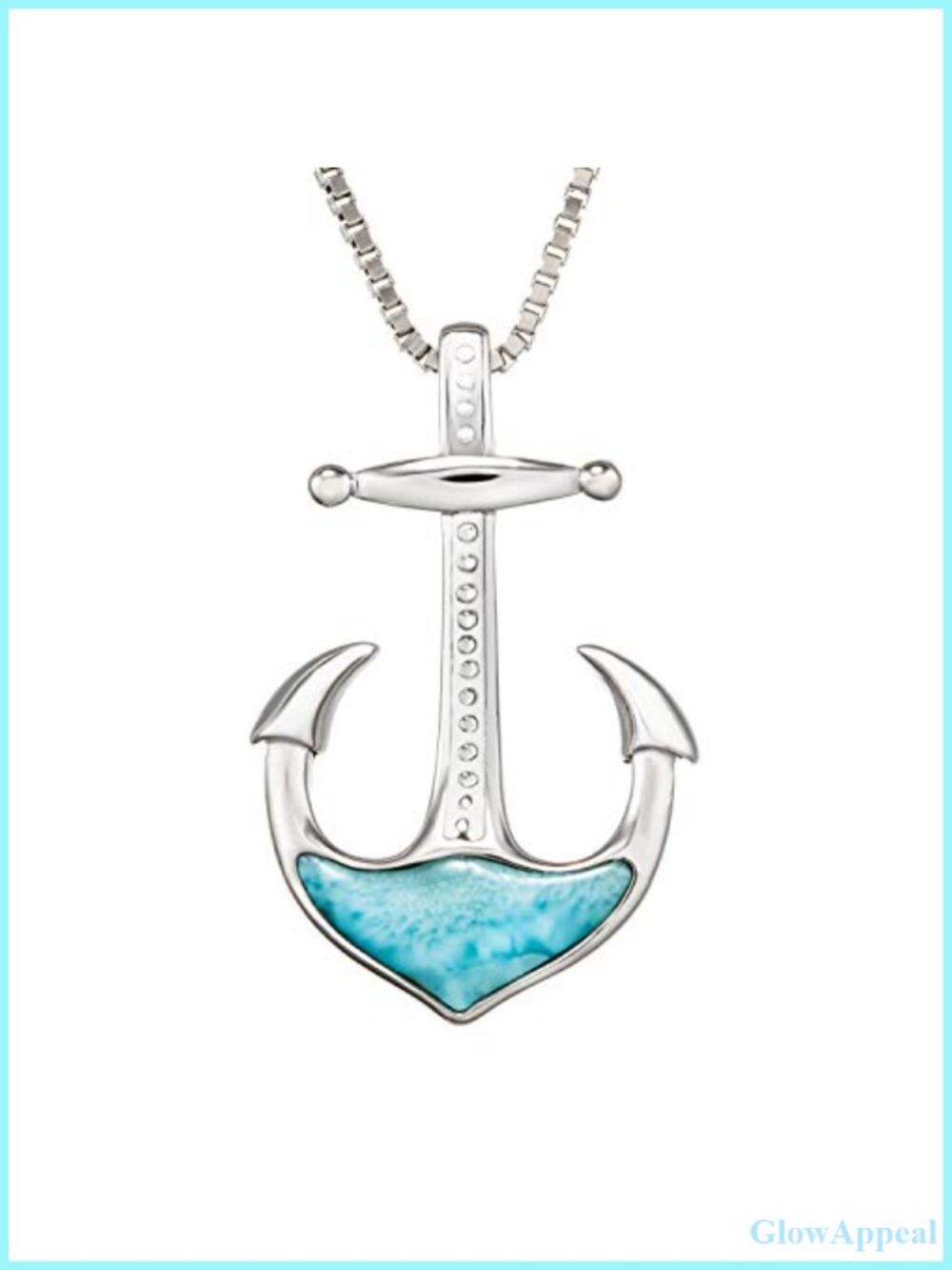 Sterling Silver Larimar Anchor Necklace Pendant 18" Box Chain
